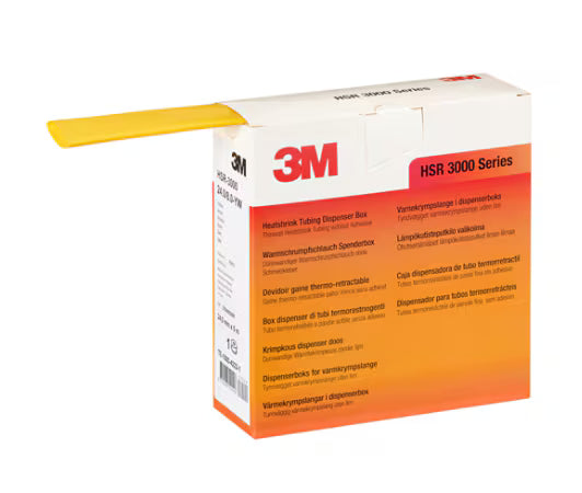 3M™ HSR 3000 Dunwandige Warmtekrimpkousbuis op Minirol, Geel, 24/8 mm, 5 m, Dispenserdoos