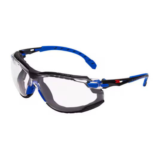 3M™ Solus™ 1000 Safety Glasses, blue/black frame, Scotchgard™ anti-fog and anti-scratch coating (K&amp;N), clear lenses, foam padding and strap, S1101SGAFKT-EU, 20/box