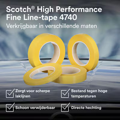 Scotch® High Performance Fine Line-tape 4740, Geel, 12 mm x 50 m