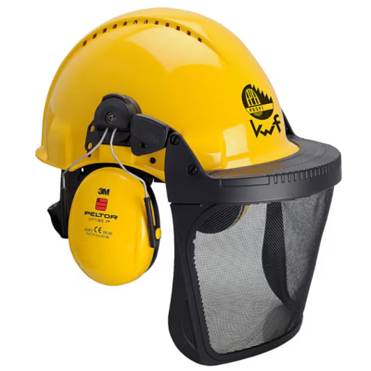 3M™ Helmcombinatie voor de bosbouw, G3000 gele helm, Optime II gehoorkappen, gaas gelaatsscherm V5B, G3000MGU52V5B