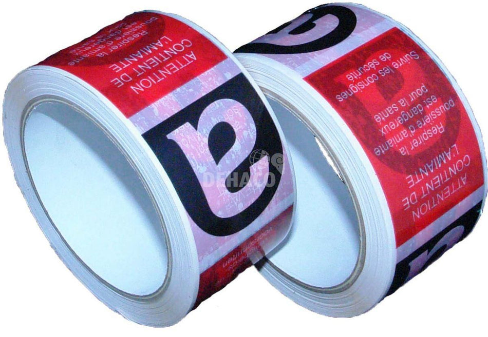 Tape met asbestbedrukking 50mm x 66mtr